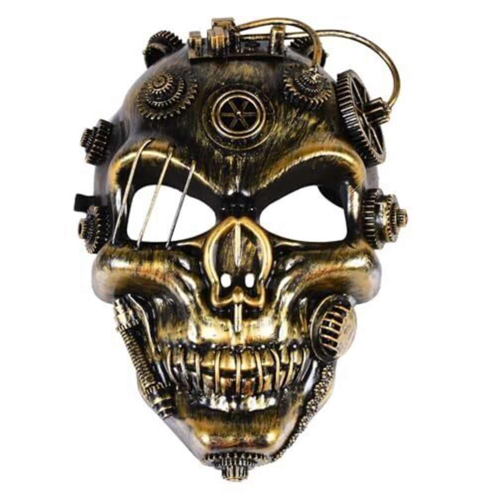 3758 Steampunk Style Mask, Vintage Metallic Cyborg Skull Masquerades Mask